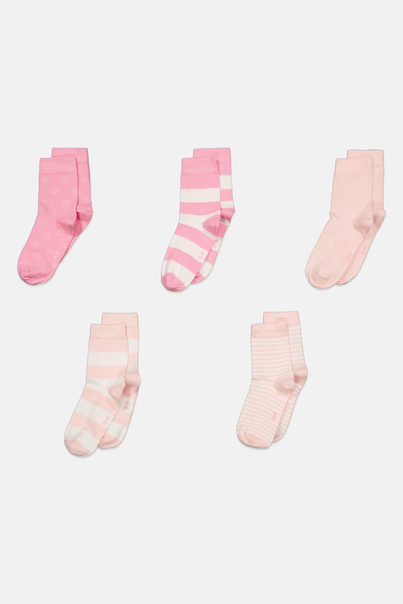Tchibo Kids Girl 5 Pack Stripe Socks, Pink/White - Image 1